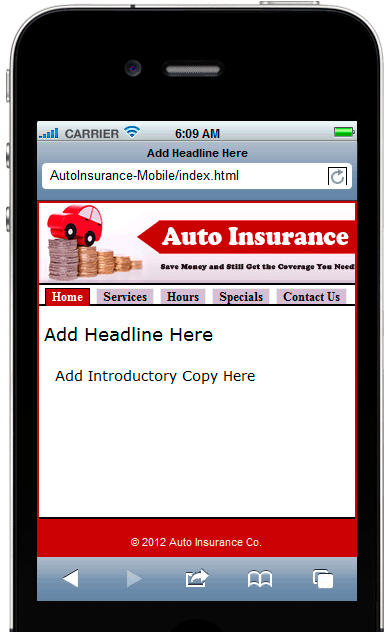 Auto Insurance Mobile Site Template